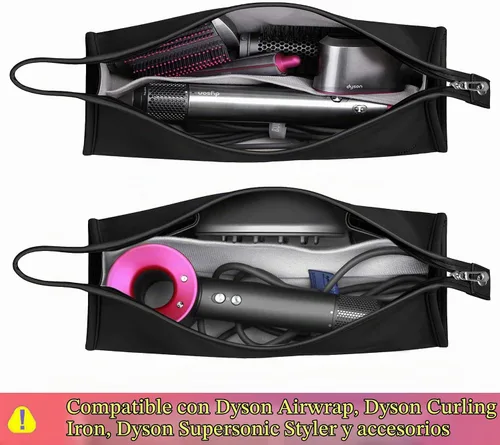 Vista 2 de Funda de viaje de cuero PU compatible con Dyson Airwrap Styler/Shark Flexstyle, funda de transporte portátil para secador de pelo Dyson Supersonic