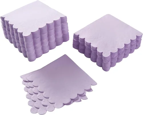 Vista 17 de 100 paquetes de servilletas de cóctel de 2 capas con borde festoneado, servilletas de postre plegadas de 5 x 5 pulgadas, servilletas desechables