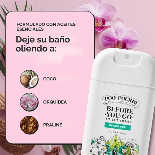 Vista 6 de Poo-Pourri Before-You-Go - Aerosol para inodoro de bolsillo, artículos esenciales de viaje, Beach Bum, 1 onza líquida, hasta 50 usos, desodorante