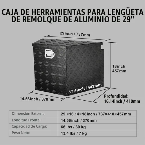 Vista 7 de VEVOR Caja para Lengüeta de Remolque, Cofre de Herramientas de Cajas para Lengüeta de Placa Diamantada de Aleación de Aluminio, Caja