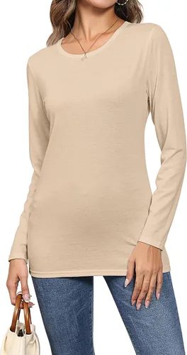 Vista 3 de 2 camisetas de manga larga para mujer, cuello redondo, ajustadas, básicas, blusas