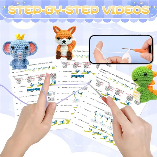 Vista 3 de OLHKYN Kit de Ganchillo de 6 Piezas para Principiantes, Manualidades DIY 2025 para Adultos y Niños, Gran Regalo para Amantes del Ganchillo, Kits