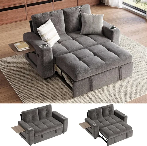 Vista 20 de LINSY HOME Modular Sectional Sofa Bed, Chenille Pull Out Couch 2 Seat Beige
