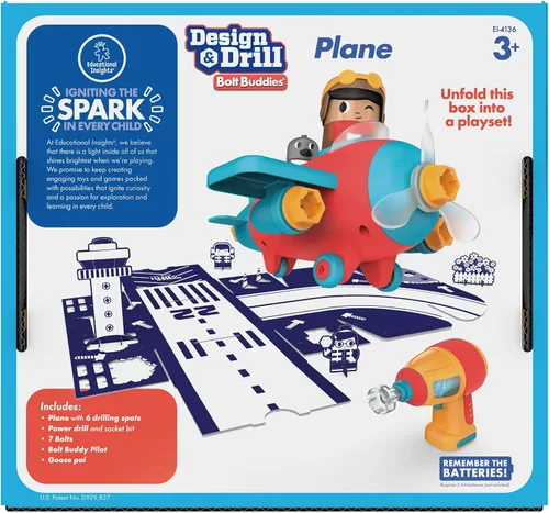 Vista 4 de Educational Insights Design & Drill Bolt Buddies Plane - Juguetes de construcción y herramientas para niños pequeños, juego de herramientas