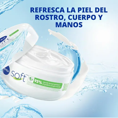 Vista 3 de Crema hidratante Nivea Soft para suavidad refrescante, con aceite de jojoba y Vitamina E, bote de 6.8 onzas