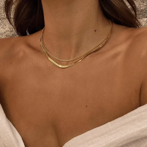 Vista 3 de Collar de espiga para mujer, delicado collar de oro, serpiente chapada en oro de 14 quilates, gargantilla de cadena de oro, collares simples