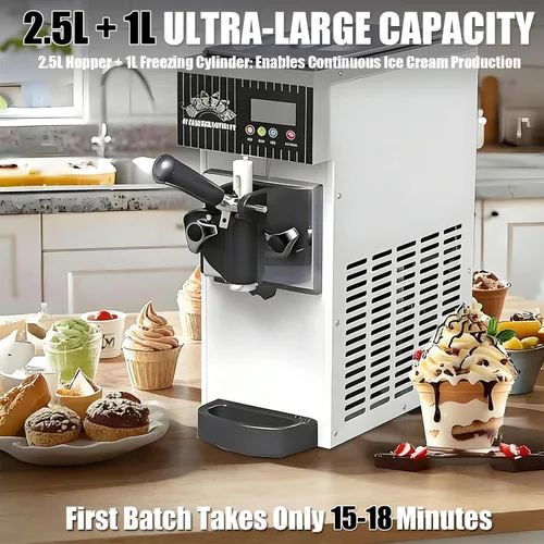 Vista 4 de Ice Cream Machine, Soft Serve Machine, Maquina De Helados, with LCD Control Panel and 3 Ice Cream Molds, 2.5l + 1l Capacity, 4-5kg/H, Adjustable