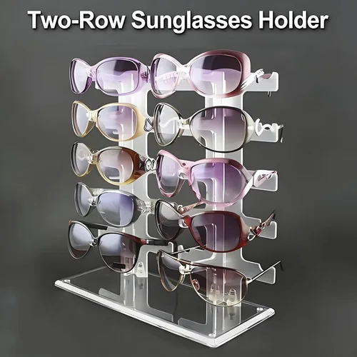 Vista 7 de MAGIKON Soporte de 5 capas para gafas, gafas, gafas de sol, soporte de exhibición de marco de moda (dos filas, transparente)
