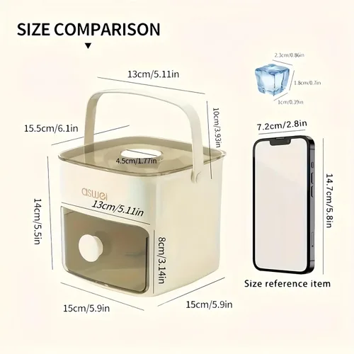 Vista 8 de Bandeja compacta para cubitos de hielo con tapa y contenedor, mini máquina de cubitos de hielo tipo prensa para congelador, cubo de hielo pequeño