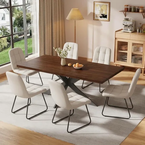 Vista 27 de 6-Piece Extendable Dining Table Set, Modern 63''–79'' Grey Wood Table with 6 Grey Fabric Chairs, Dining Room Table and Chairs for 6, Ideal for 1
