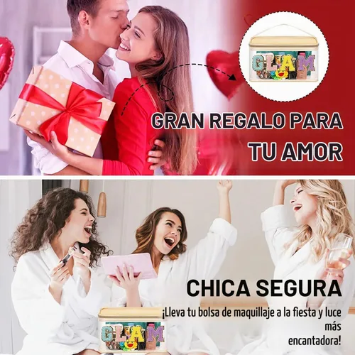 Vista 8 de izuzta Bolsas de maquillaje transparentes con letras de chenilla, bolsa de maquillaje de parche preppy con asa