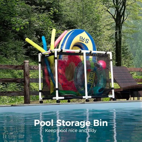 Vista 8 de Contenedor de almacenamiento para piscina, 90 galones, soporte para fideos, juguetes, flotadores, toallas, organizador de malla para equipos