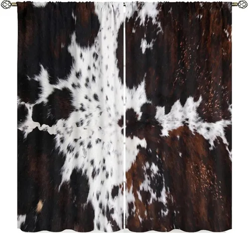 Vista 13 de YCness Cortinas de ventana de piel de vaca, estampado de vaca marrón, piel de animal de granja, cortinas opacas para ventana, diseño de vaquero