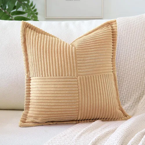Vista 19 de OTOSTAR Fundas de almohada decorativas de pana a rayas con empalme, fundas de almohada bohemias súper suaves, almohadas decorativas con textura