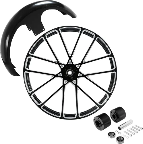 Vista 11 de TCMT Llanta de rueda delantera de 21", buje de rueda de brida de doble disco con guardabarros delantero negro sin pintar, compatible con modelos