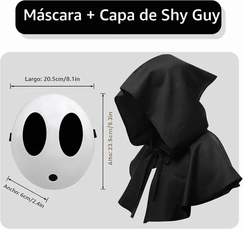 Vista 4 de Máscara de chico tímido con capa, 2 piezas, disfraz de anime de sueño blanco para Halloween, accesorios de accesorios de cosplay