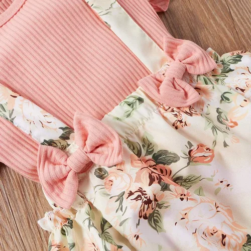Vista 5 de CIYCUIT Ropa de verano para niña recién nacida camiseta acanalada con volantes florales pantalones cortos con tirantes trajes de diadema