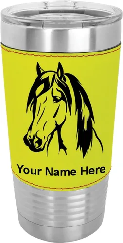 Vista 16 de LaserGram Vaso aislado al vacío de 20 onzas, cabeza de caballo 1, grabado personalizado incluido (cuero sintético, rústico)
