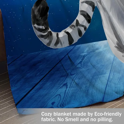 Vista 4 de Manta de Forro Polar de 50"x40", Suave, Acogedora, Cálida, Manta de Franela de Felpa Difusa, Tigre Blanco Siberiano Bajo la Noche Estrellada Azul