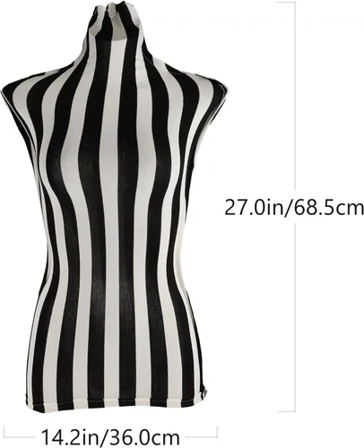 Vista 4 de ULTECHNOVO - Maniquí femenino con forma de vestido de medio cuerpo, tela de encaje de algodón a rayas, cubierta de maniquí ajustable para exhibición