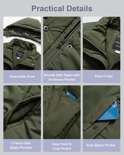 Vista 6 de CREATMO US Chaqueta acolchada cálida de talla grande para mujer, abrigo de invierno con forro polar impermeable con capucha extraíble