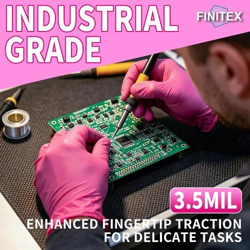 Vista 3 de FINITEX Nitrile Disposable Latex-Free 3.5mil Cleaning Food Cooking Gloves Rosa roja (grande 100)