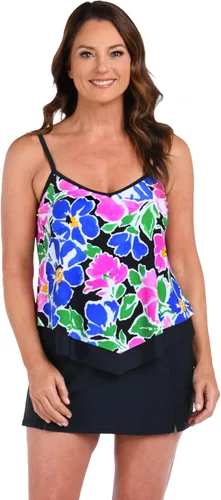 Vista 20 de Maxine of Hollywood Traje de baño tankini con cuello en V para mujer Negro/ Isla Verde