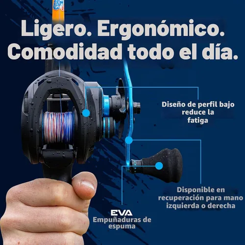 Vista 5 de Reaction Tackle Carrete de pesca ProSpin Baitcasting, marco de aluminio, relación de engranaje 6.8:1, rodamientos lisos 11+1, lanzador de cebo