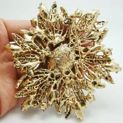 Vista 4 de TTjewelry Broche de cristal de diamantes de imitación de 3.82 pulgadas de flor preciosa