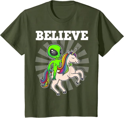 Vista 14 de Believe Space Alien Riding Unicorn - Camiseta de regalo divertida, Negro, S