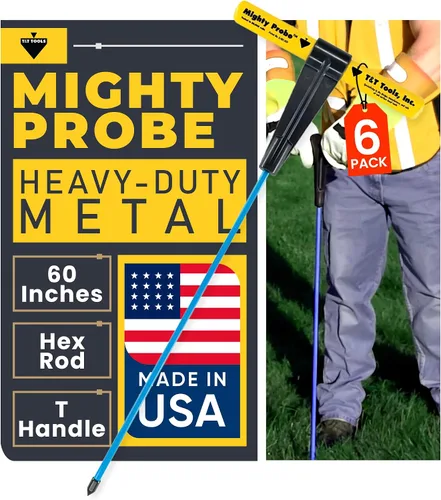 Vista 34 de T&T Tools Mighty Probe - Sonda de suelo de metal aislada, 60 pulgadas de largo, con varilla redonda hexagonal de metal de 3/8 pulgadas, varilla