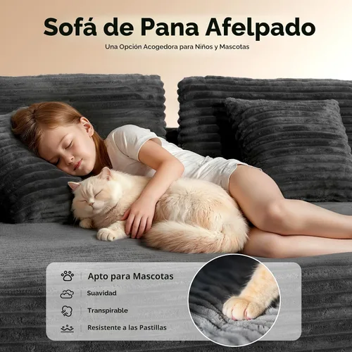 Vista 8 de CAMMOO Sofá Seccional Cloud de 108" en Una Caja, Sofá Seccional Modular Comprimido con Asiento Profundo, Sofás de Pana Sin Huesos, Sofá