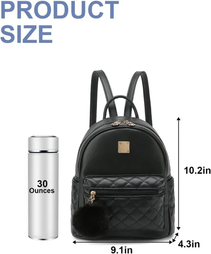 Vista 7 de Mini mochila de moda para niñas, bolso pequeño lindo de cuero a cuadros para mujer, mochilas pequeñas, Negro -, Mini mochila de moda para niñas