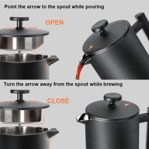 Vista 5 de Secura - Cafetera de prensa francesa de acero inoxidable 304 con 2 filtros adicionales