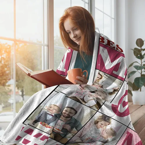 Vista 4 de Youltar Regalos personalizados para el día de la madre para mamá, manta de fotos personalizada de hija e hijo, 6 collages de fotos de 30 x 40