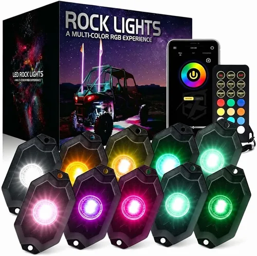 Vista 8 de Xprite - Kit de luces LED RGBW con Bluetooth y control remoto inalámbrico, luces de neón multicolor para vehículos, luces para ruedas y bajos