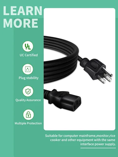 Vista 2 de Cable de alimentación de CA compatible con la máquina de ejercicios de placa de vibración PEXMOR, cable de alimentación universal de 3 clavijas