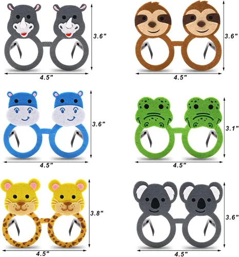 Vista 2 de Bessmoso Paquete de 12 vasos de animales de la selva, disfraz de safari, regalos de fiesta, 12 tipos de anteojos para zoológico de mascotas, fiesta