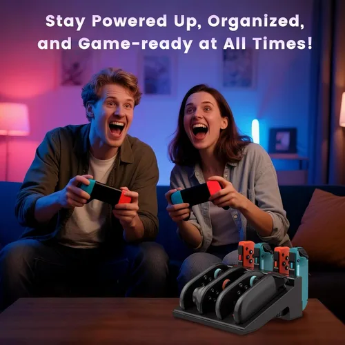 Vista 8 de Cargador de controlador de interruptor para Nintendo Switch 2 y 1 y OLED, base de carga rápida Joycon 8 en 1, estación de carga Joycon