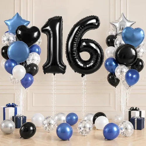 Vista 287 de TONIFUL Globo de aluminio negro de 40 pulgadas con el número 0, decoraciones de cumpleaños negro (Bk-black)