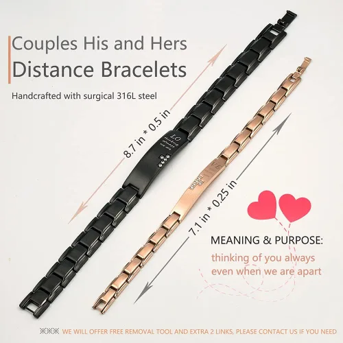 Vista 2 de Wolentty Pulseras de distancia para parejas, pulseras a juego, regalo para el día de San Valentín