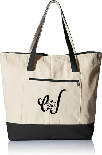 Vista 21 de TBF Bolsa de lona con cremallera grande personalizada con inicial, bolsas de regalo resistentes para mujer