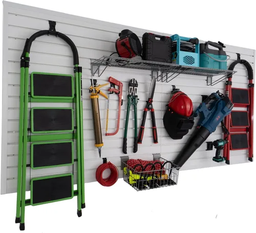 Vista 23 de Panel Slatwall para Garaje - Sistemas de Almacenamiento de Pared Ranurada con 26 Accesorios Slatwall, Paneles de Pared Ranurada de PVC Negro