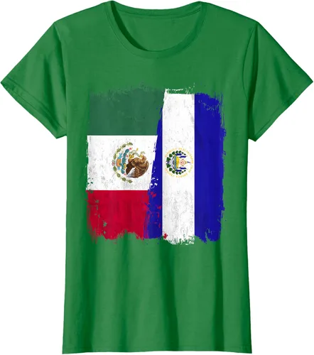 Vista 41 de Camiseta con la bandera mexicana de El Salvador con la mitad de la bandera mexicana de El Salvador