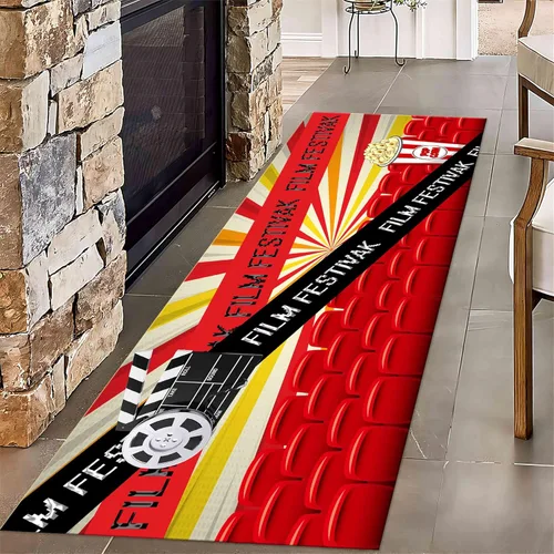 Vista 13 de Alfombra retro de cine en casa, 1.3 x 7 pies, patrón clásico de tablilla negra y carrete de película, alfombra decorativa antideslizante para sala