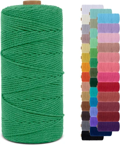 Vista 64 de Cordón de macramé de 0.079 pulgadas, cuerda de algodón natural de 109 yardas, hilo de cuerda de macramé para manualidades, ganchos de pared