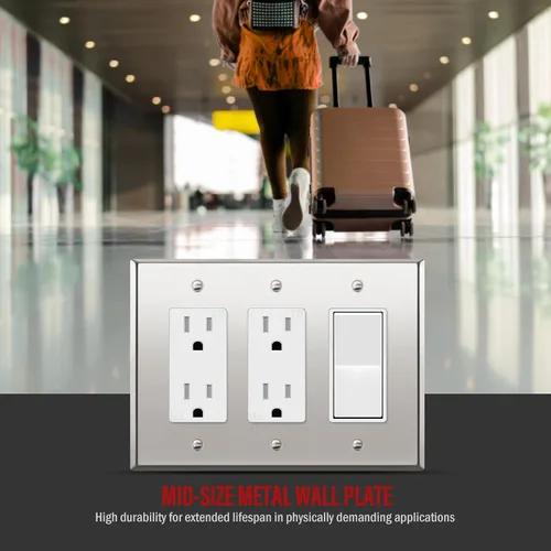 Vista 52 de ENERLITES Placa decorativa doble de metal para interruptor o receptáculo, placa de pared de acero inoxidable, resistente a la corrosión