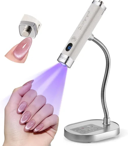 Vista 12 de Quaferen Mini luz UV de mano para uñas de gel con soporte, lámpara de uñas recargable de curación flash con sensor automático, imán de ojo de gato