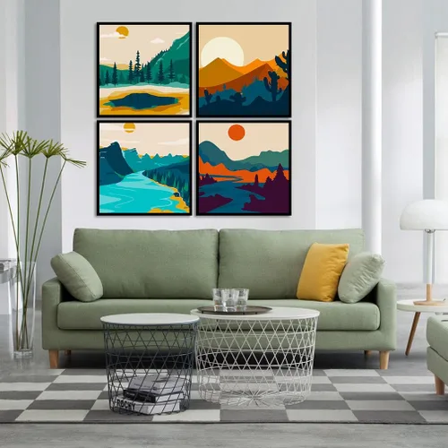 Vista 7 de FQOVKYN Paquete de 4 pinturas de atardecer por números para adultos principiantes, pintura de paisajes por números sobre lienzo, pintura acrílica