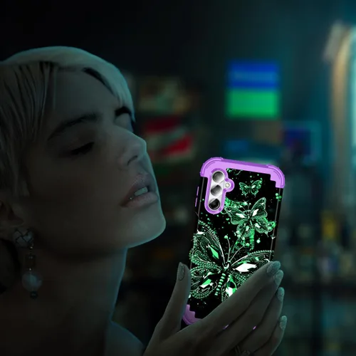 Vista 7 de Miqala Funda para Galaxy A14 5G, que brilla en la oscuridad, tres capas, resistente, a prueba de golpes, cuerpo completo, parachoques de plástico